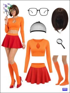 7-Piece Halloween Cosplay Costume Set for Women - Crop Top, Skirt, Wig,